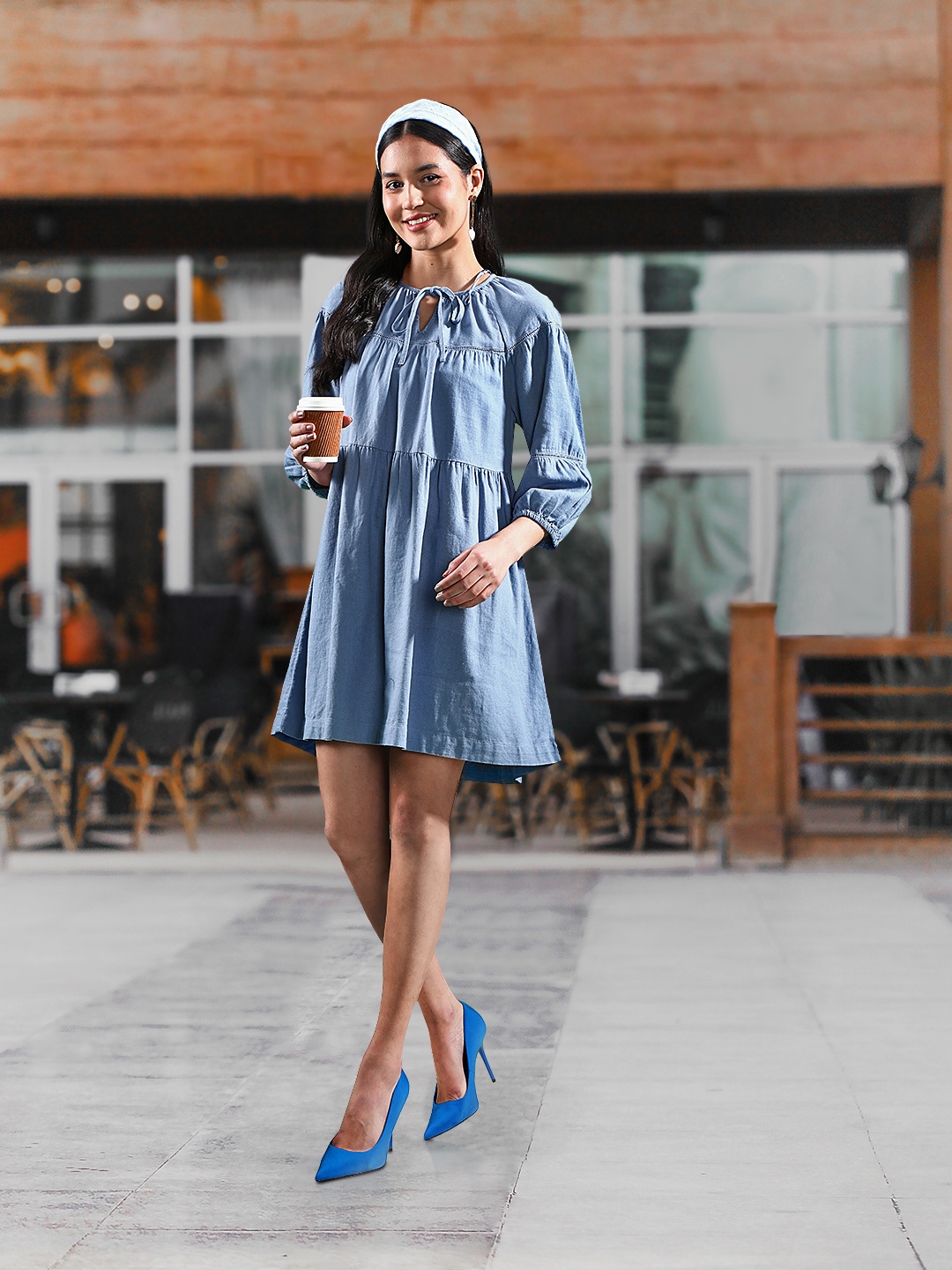 

Marks & Spencer Blue Tie-Up Neck Linen Maxi Dress