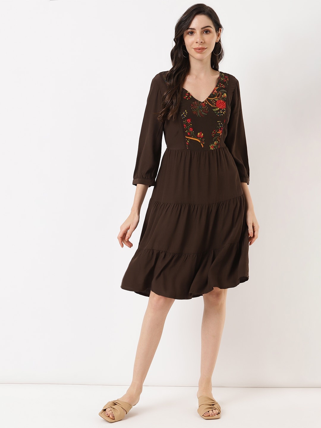 

Marks & Spencer Brown Floral Embroidered Maxi Dress