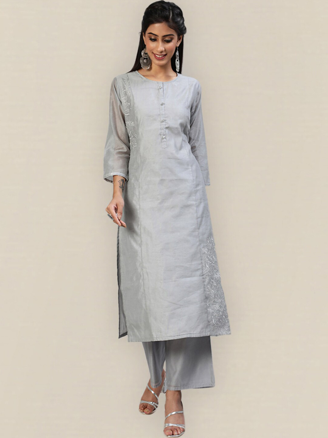 

Sangria Women Grey Self-Design Kurta Set