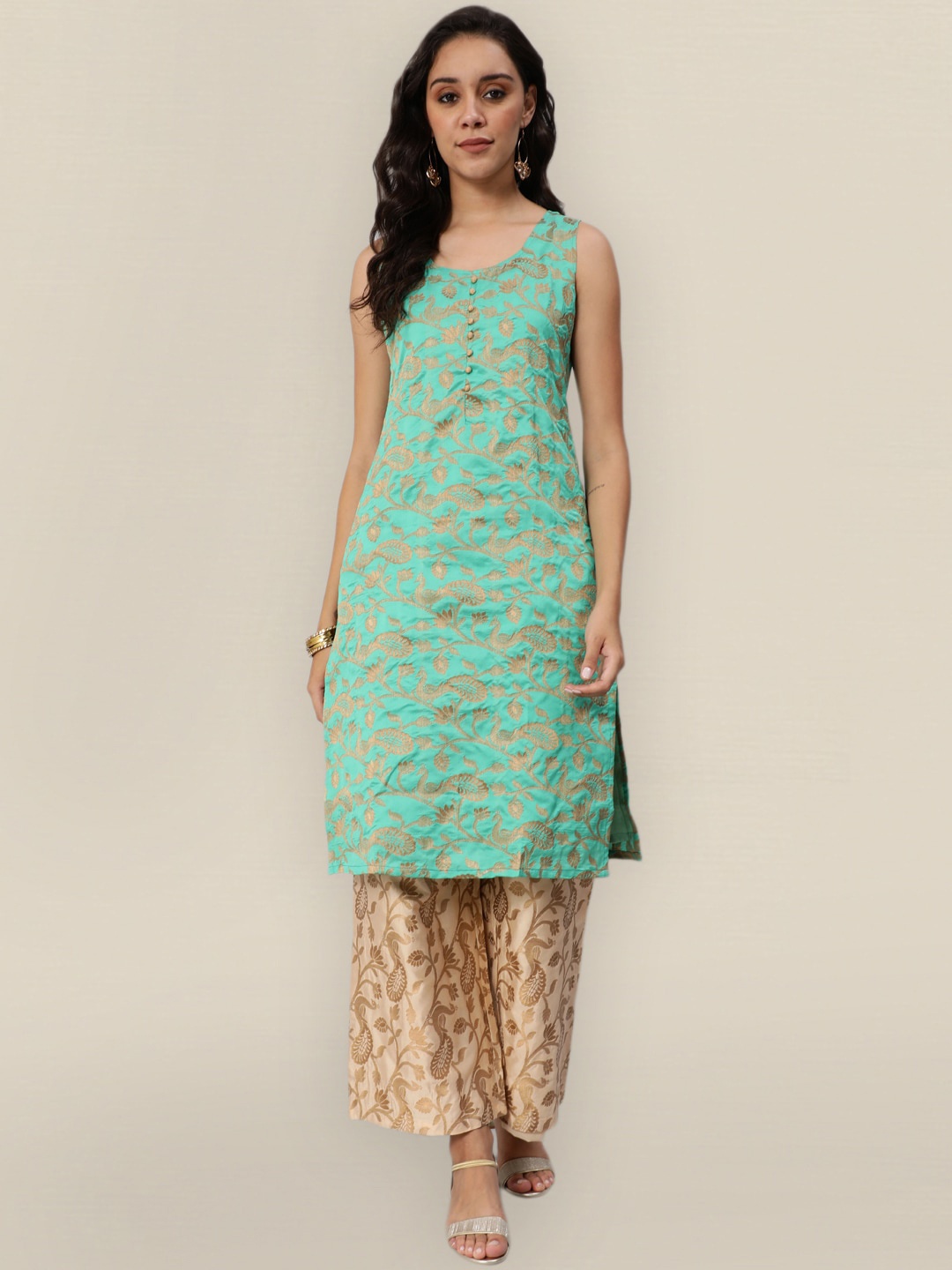 

Sangria Women Green Ethnic Motifs Sleeveless Kurta