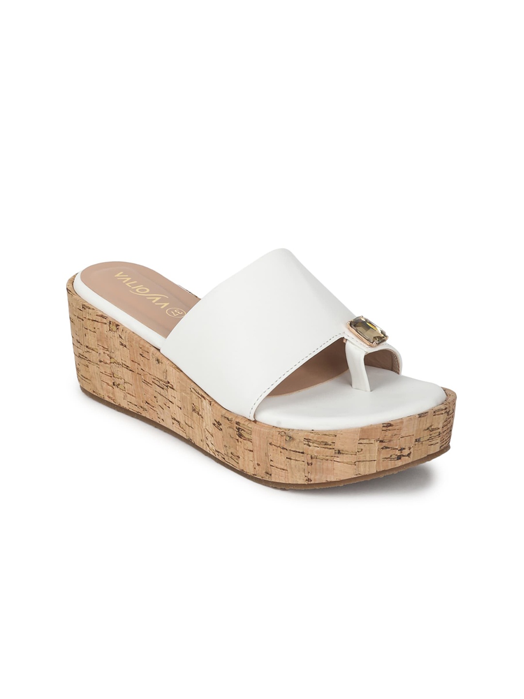

VALIOSAA Women White Colourblocked Wedge Heels