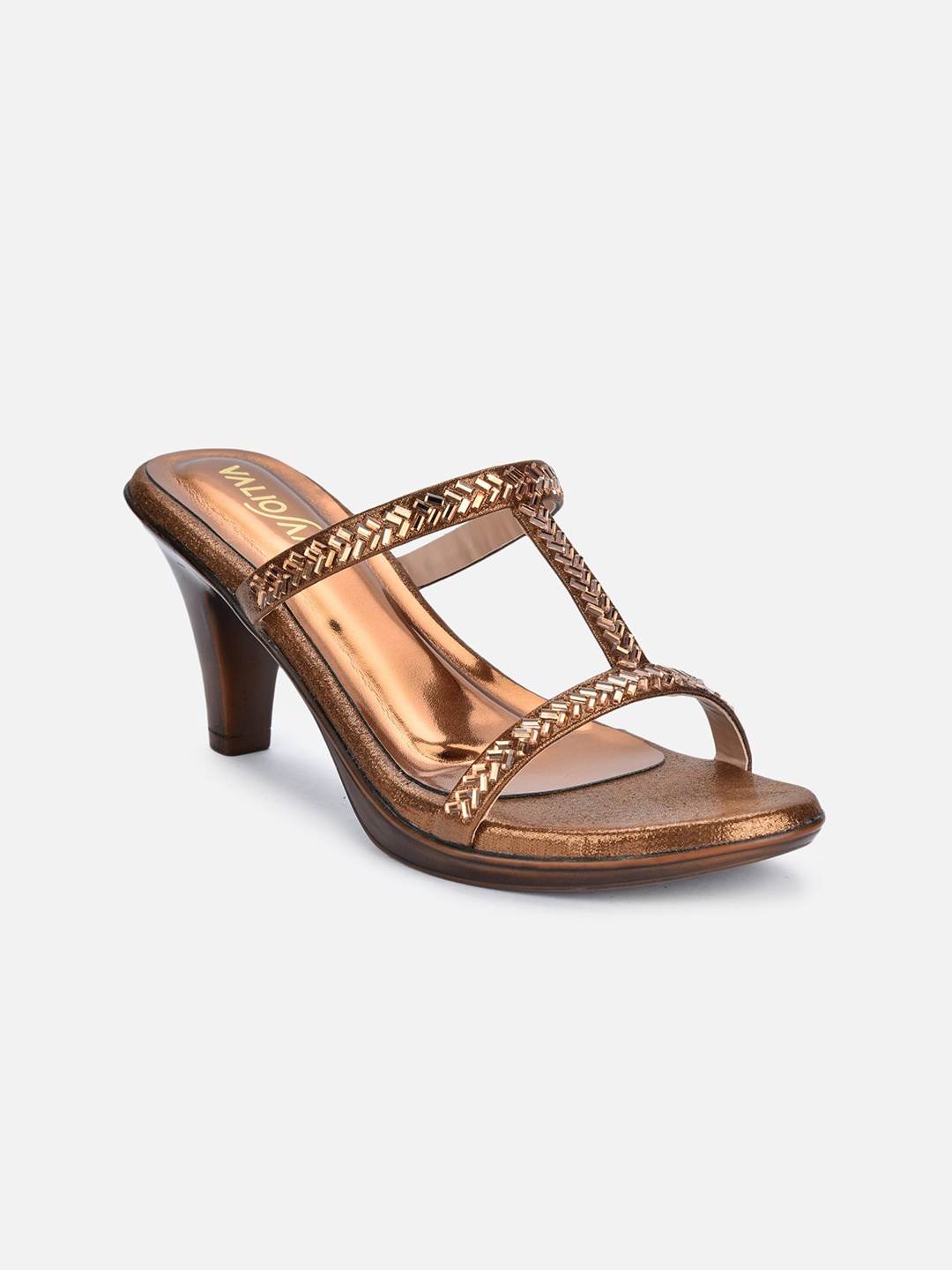 

VALIOSAA Women Copper-Toned Embellished Kitten Heels