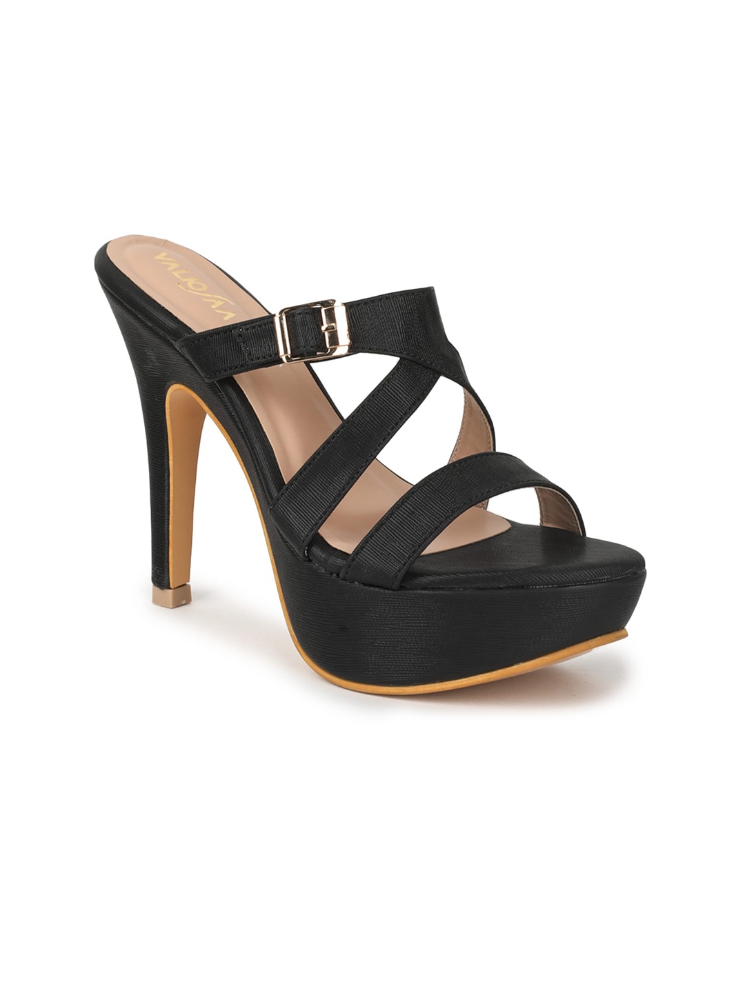 

VALIOSAA Women Black Platform Heels With Buckle Detail