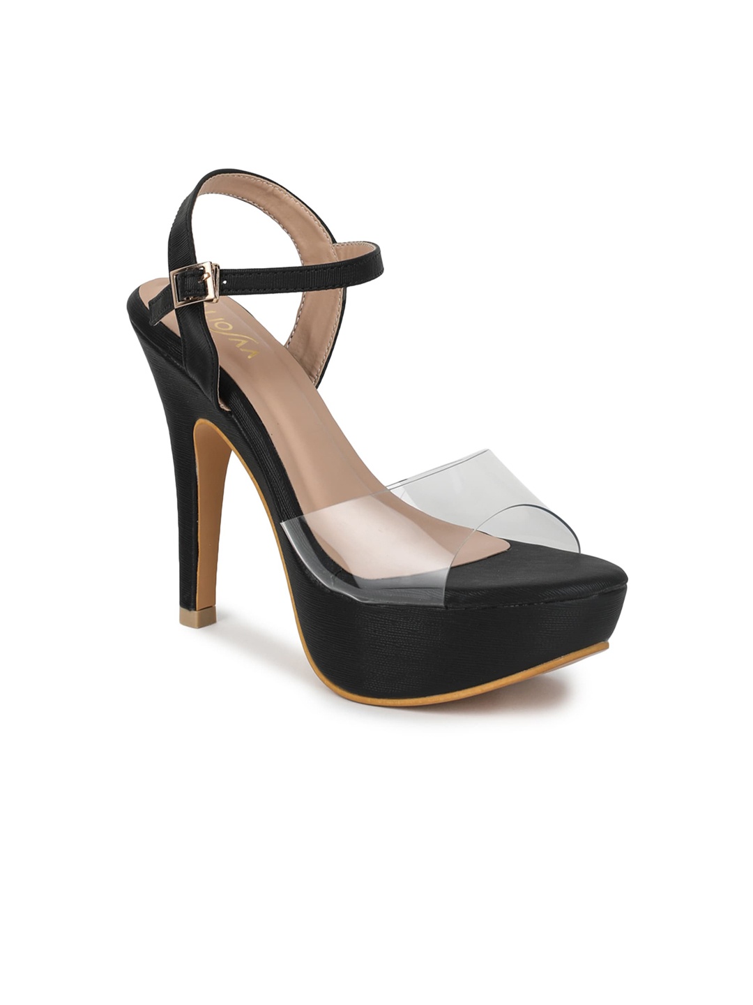 

VALIOSAA Women Black Platform Heels with Buckles