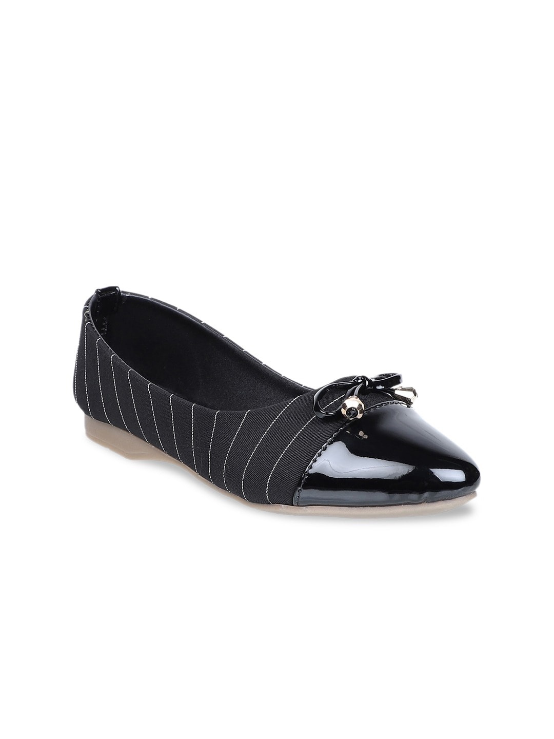 

SHUZ TOUCH Women Black Printed Striped Ballerinas With Bows Flats