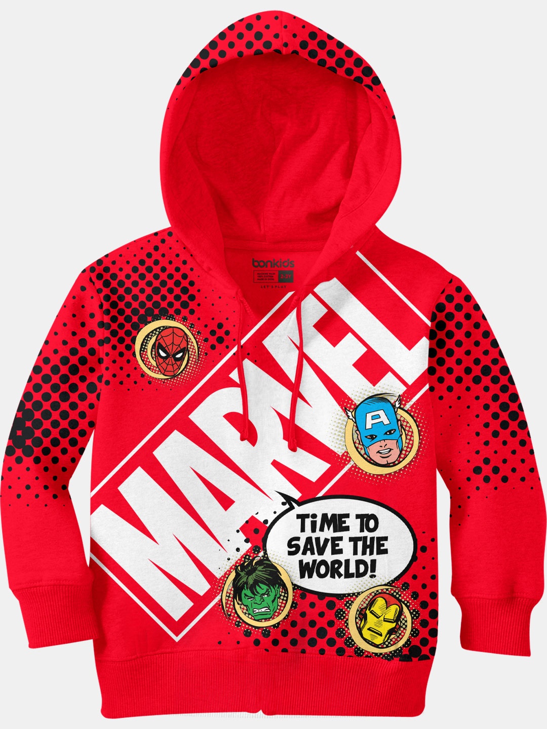 

BONKIDS Boys Red Printed Hooded Sweatshirt