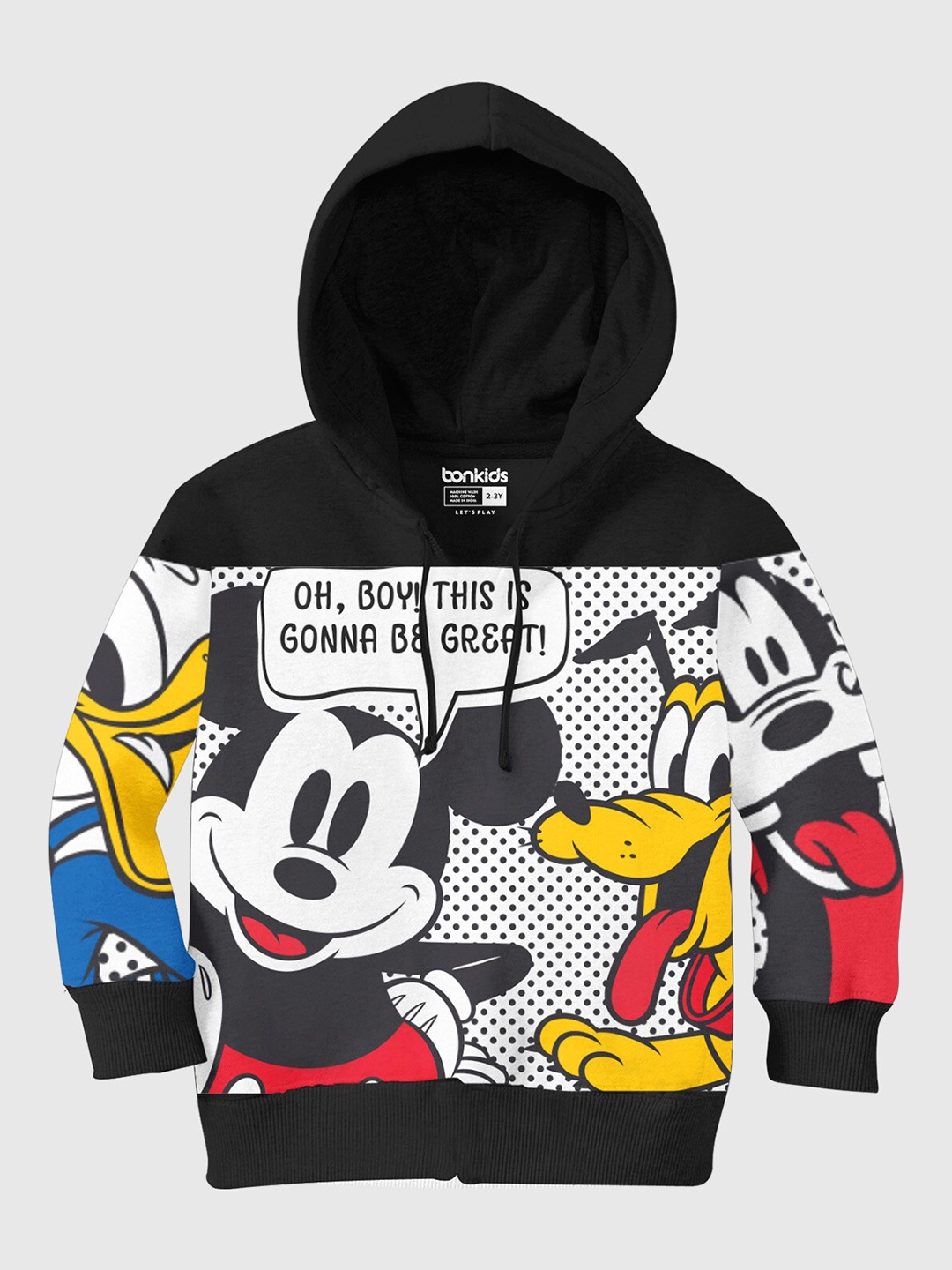 

BONKIDS Boys Black Printed Hooded Sweatshirt