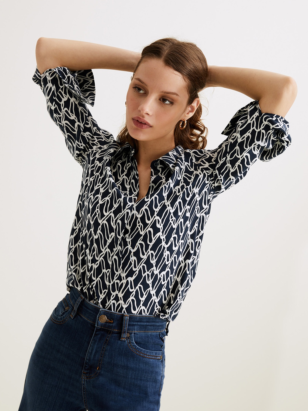 

Marks & Spencer Women Navy Blue Printed Casual Shirt