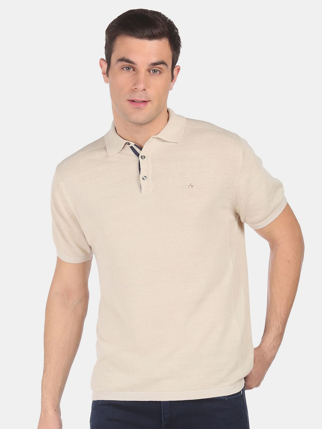 

Arrow Men Beige Polo Collar T-shirt