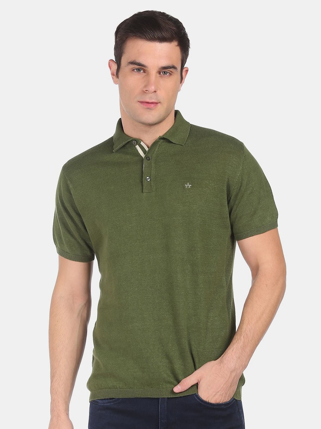 

Arrow Men Green Polo Collar T-shirt