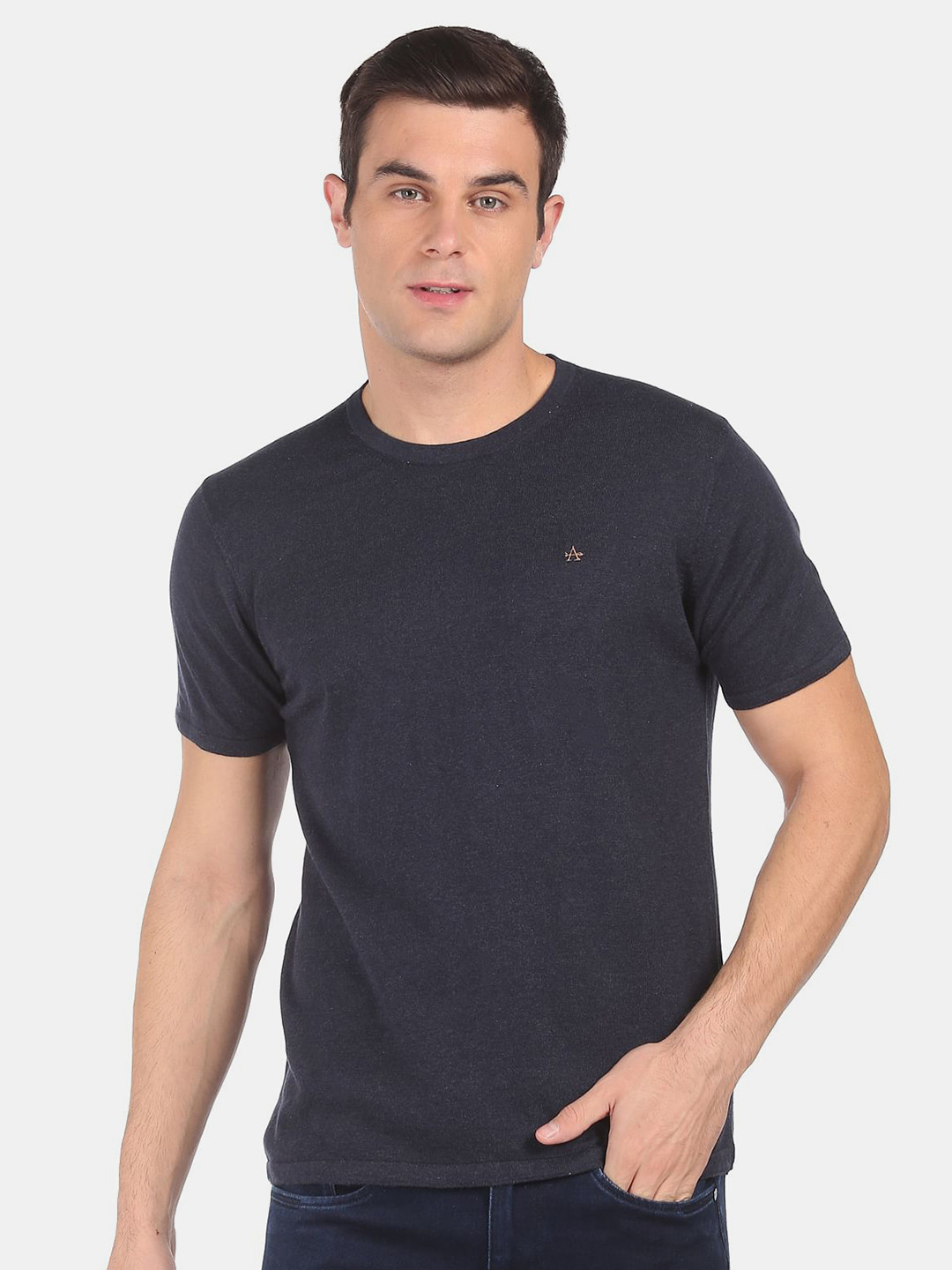 

Arrow Men Blue Solid T-shirt