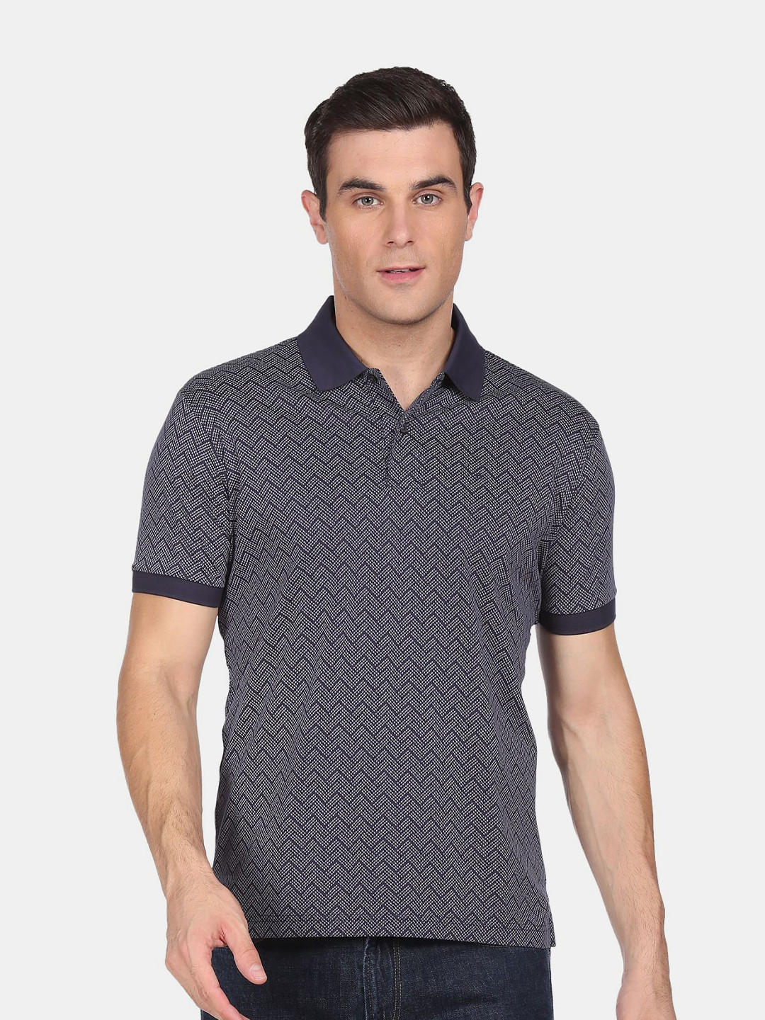 

Arrow Men Blue Printed Polo Collar Pure Cotton T-shirt