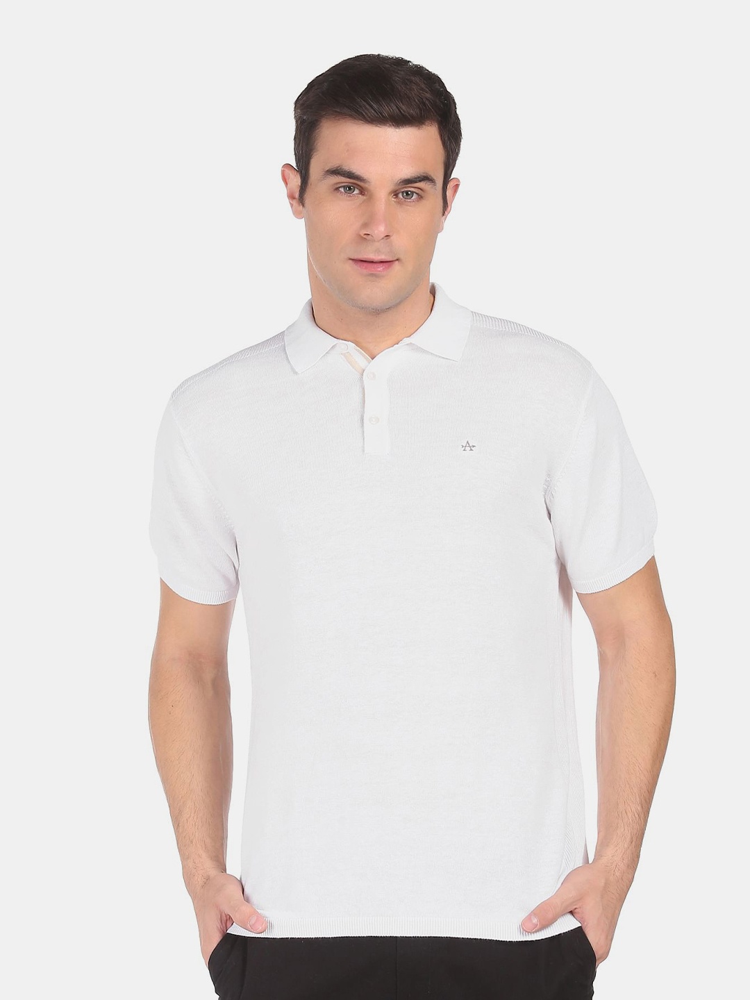 

Arrow Men White Polo Collar T-shirt