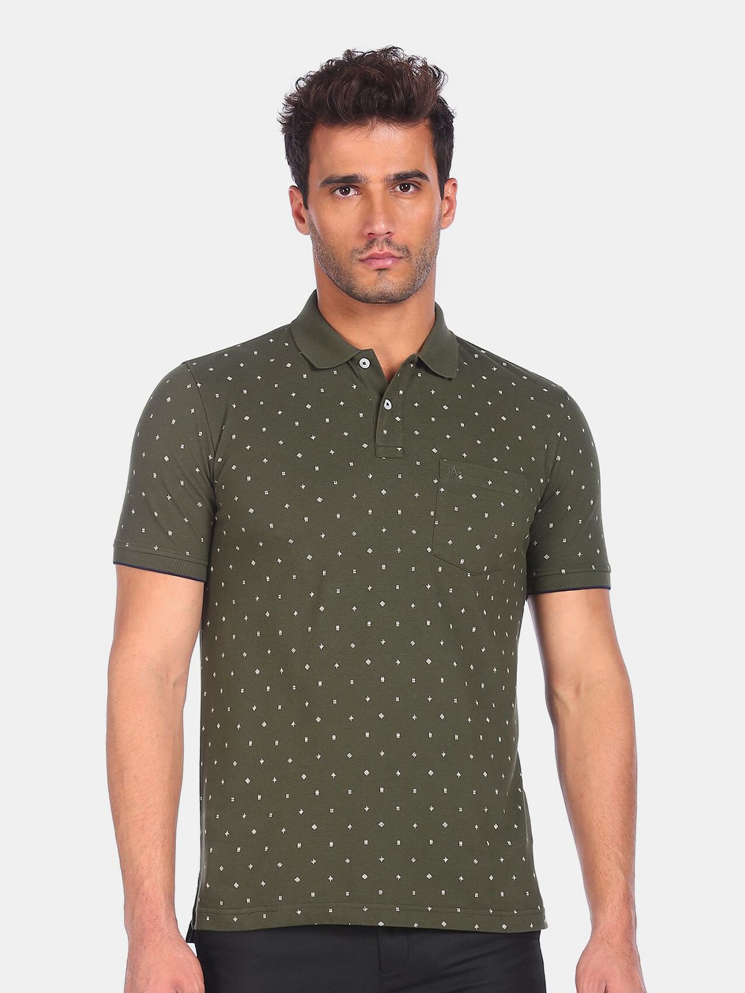 

Arrow Sport Men Olive Green Printed Polo Collar T-shirt