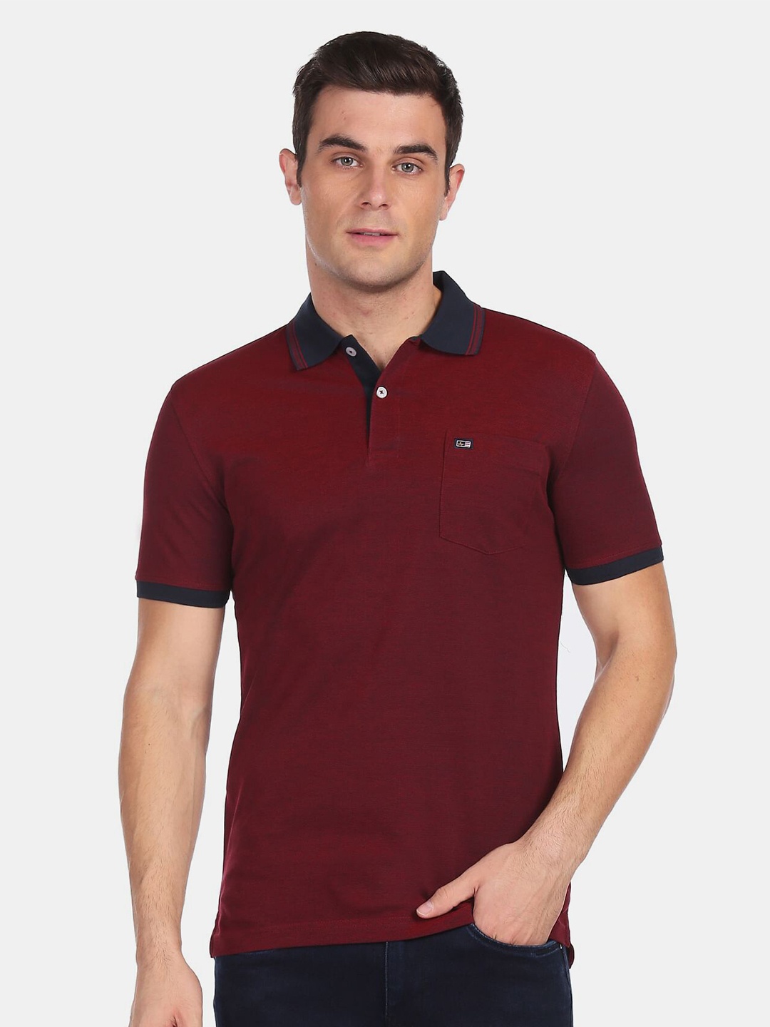 

Arrow Sport Men Cotton Red Solid Polo Collar T-shirt
