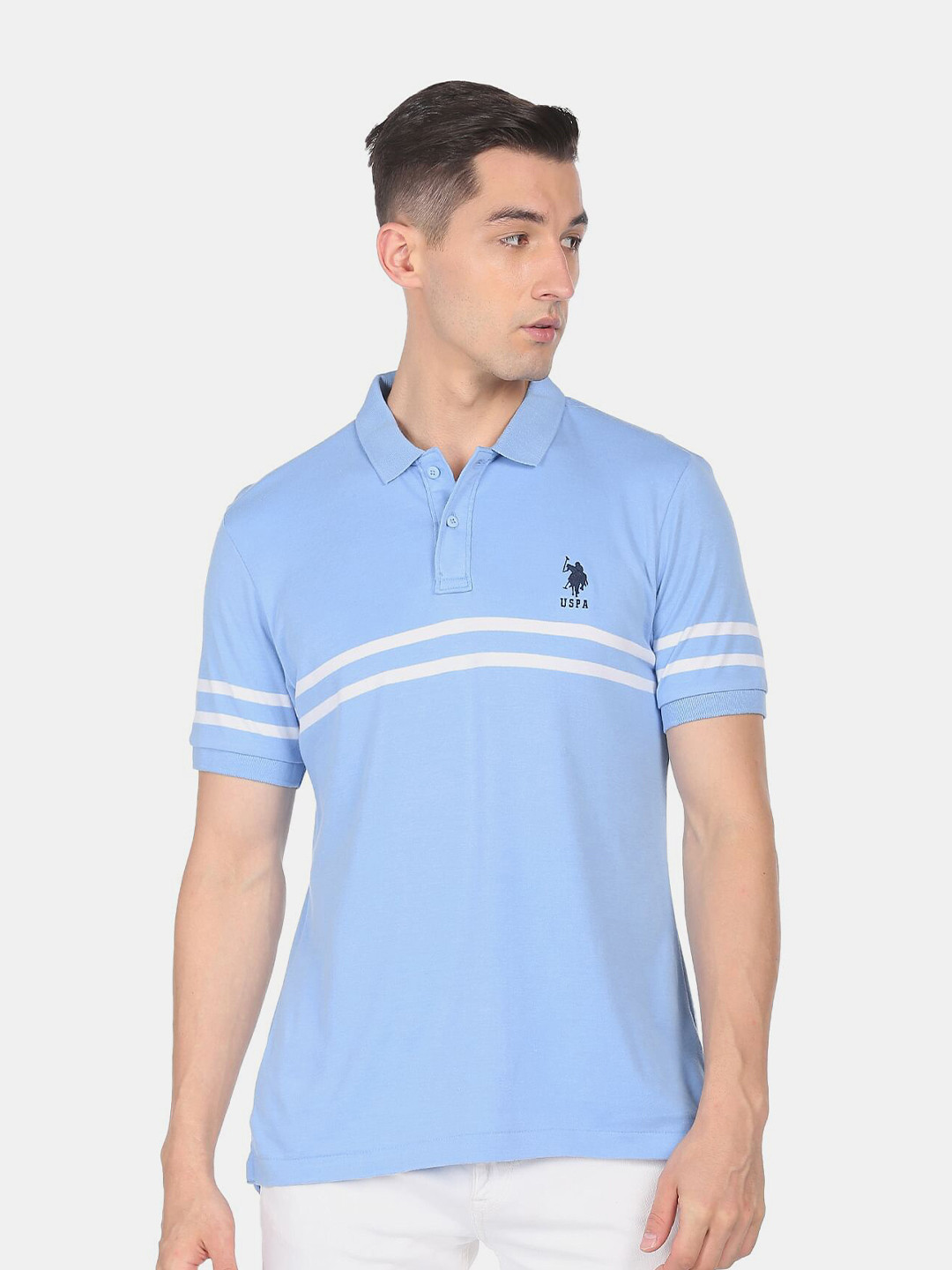 

U S Polo Assn Men Blue Polo Collar Cotton T-shirt