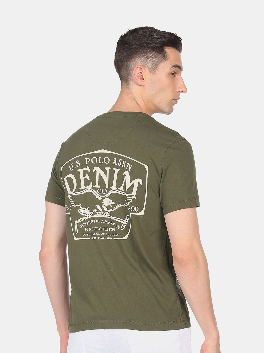 

U S Polo Assn Denim Co Men Green Biker Printed Henley Neck T-shirt