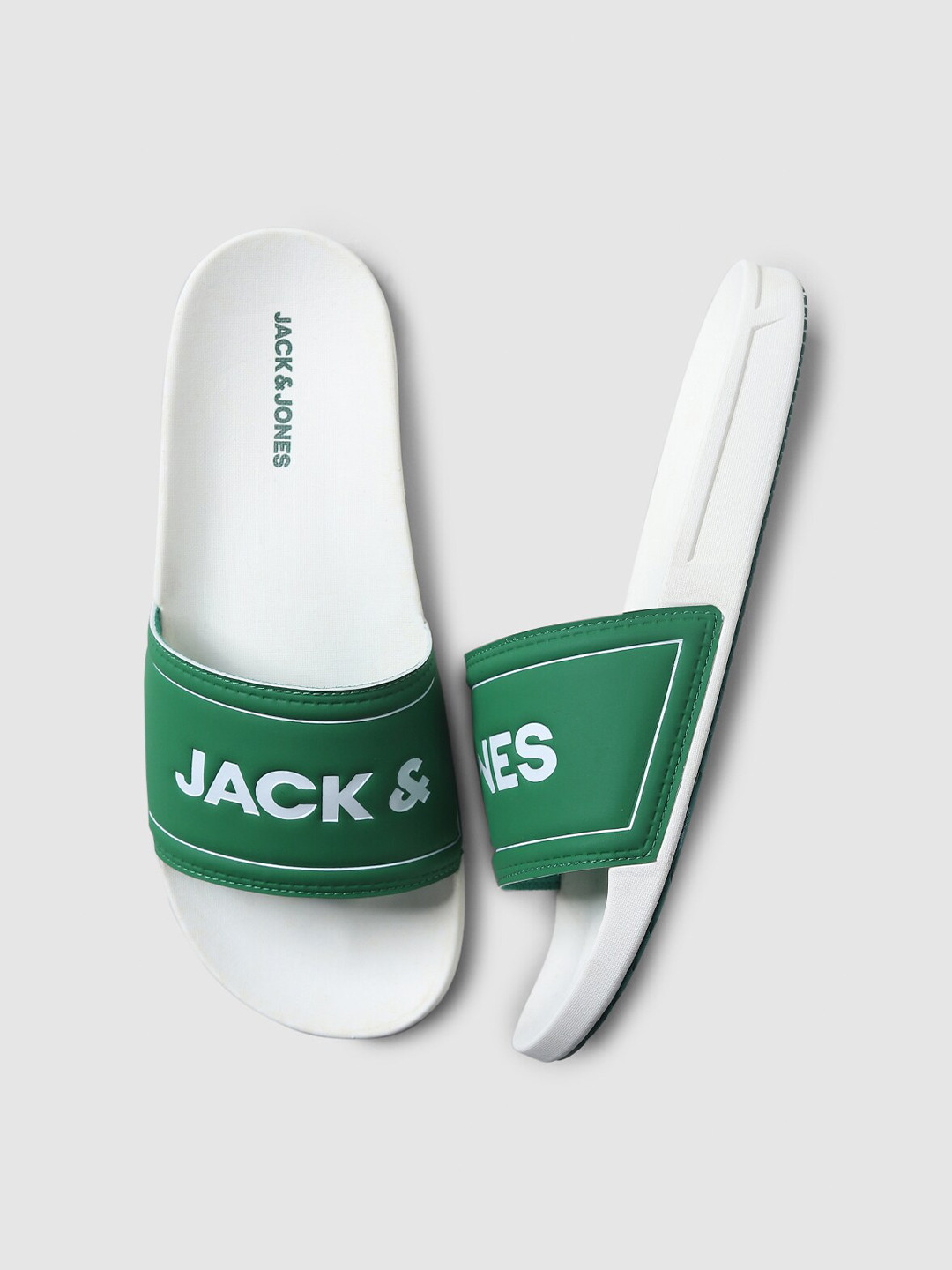 

Jack & Jones Men White & Green Printed Sliders