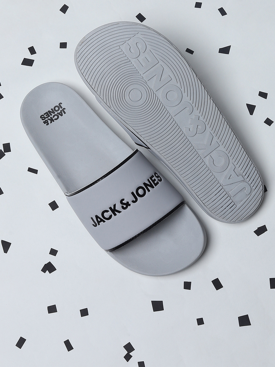 

Jack & Jones Men Grey & Black Printed Sliders