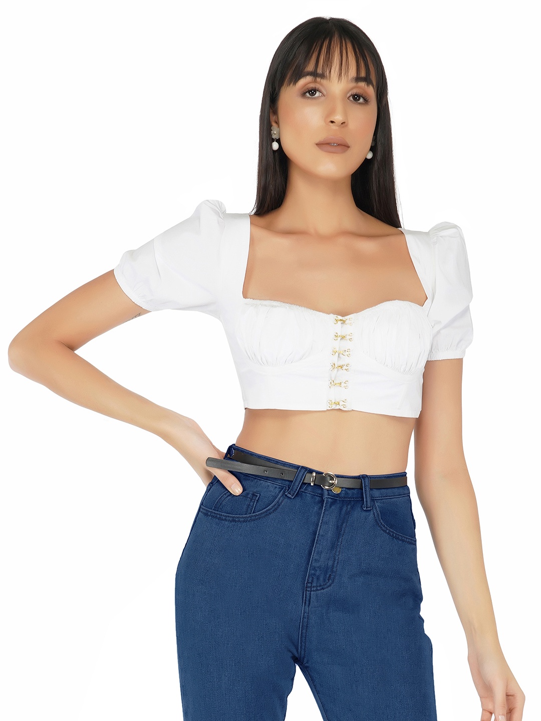 

THE CLOTHING FACTORY Women White Solid Crop Top