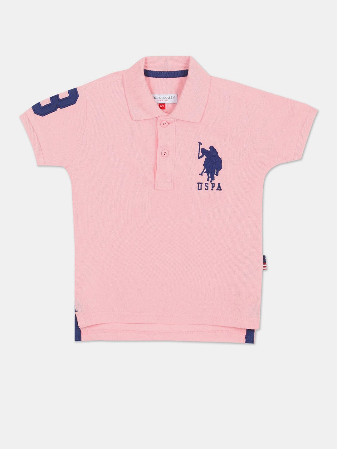 

U.S. Polo Assn. Boys Pink & Blue Brand Logo Polo Collar Pure Cotton T-shirt