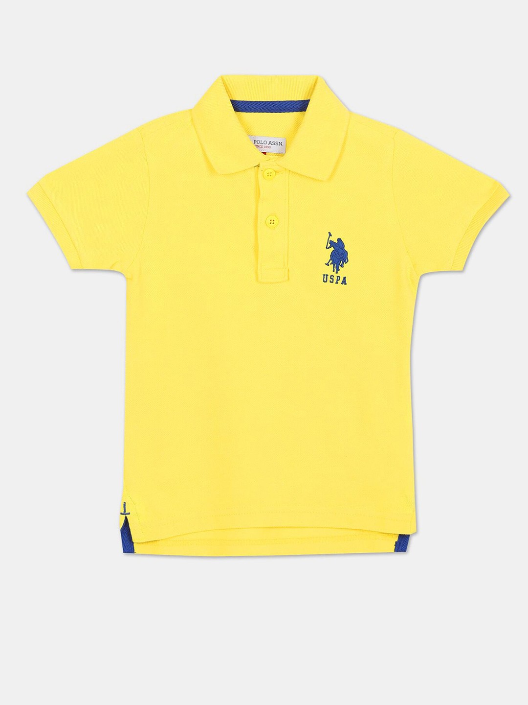 

U S Polo Assn Boys Yellow & Blue Brand Logo Polo Collar Pure Cotton T-shirt