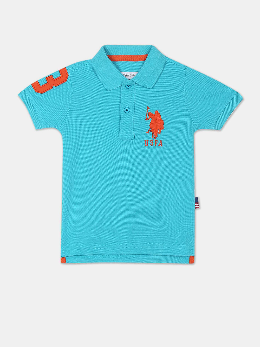 

U S Polo Assn Boys Blue & Orange Brand Logo Polo Collar Pure Cotton T-shirt