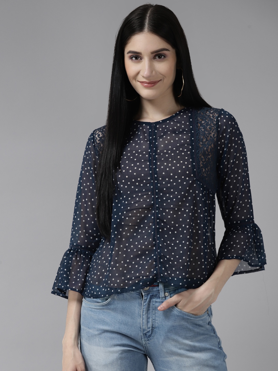 

Aarika Navy Blue Printed Top