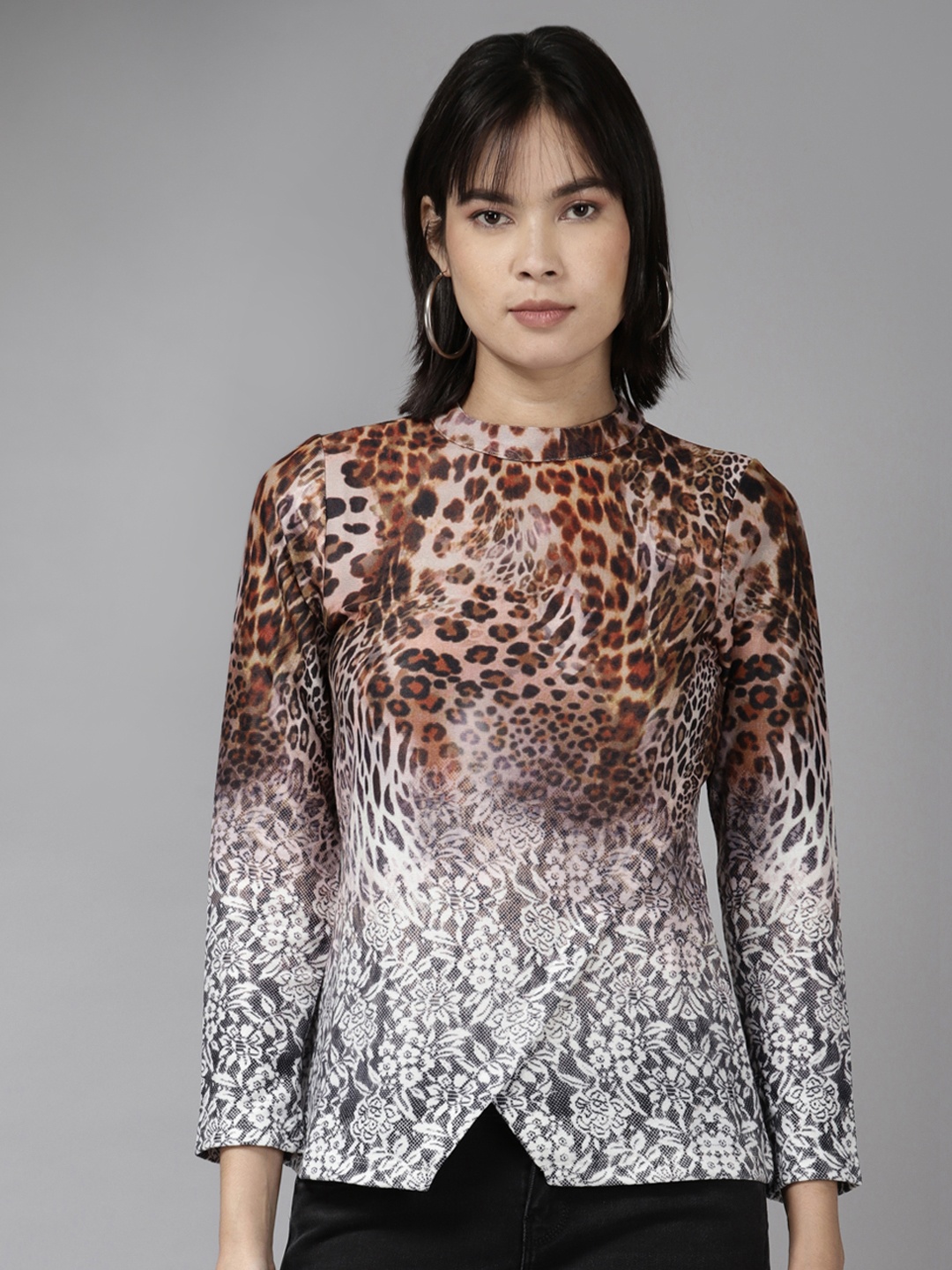 

Aarika Brown & White Animal Print Layered Top