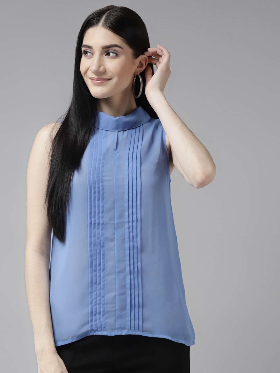 

Aarika Blue Pleated Detail Top