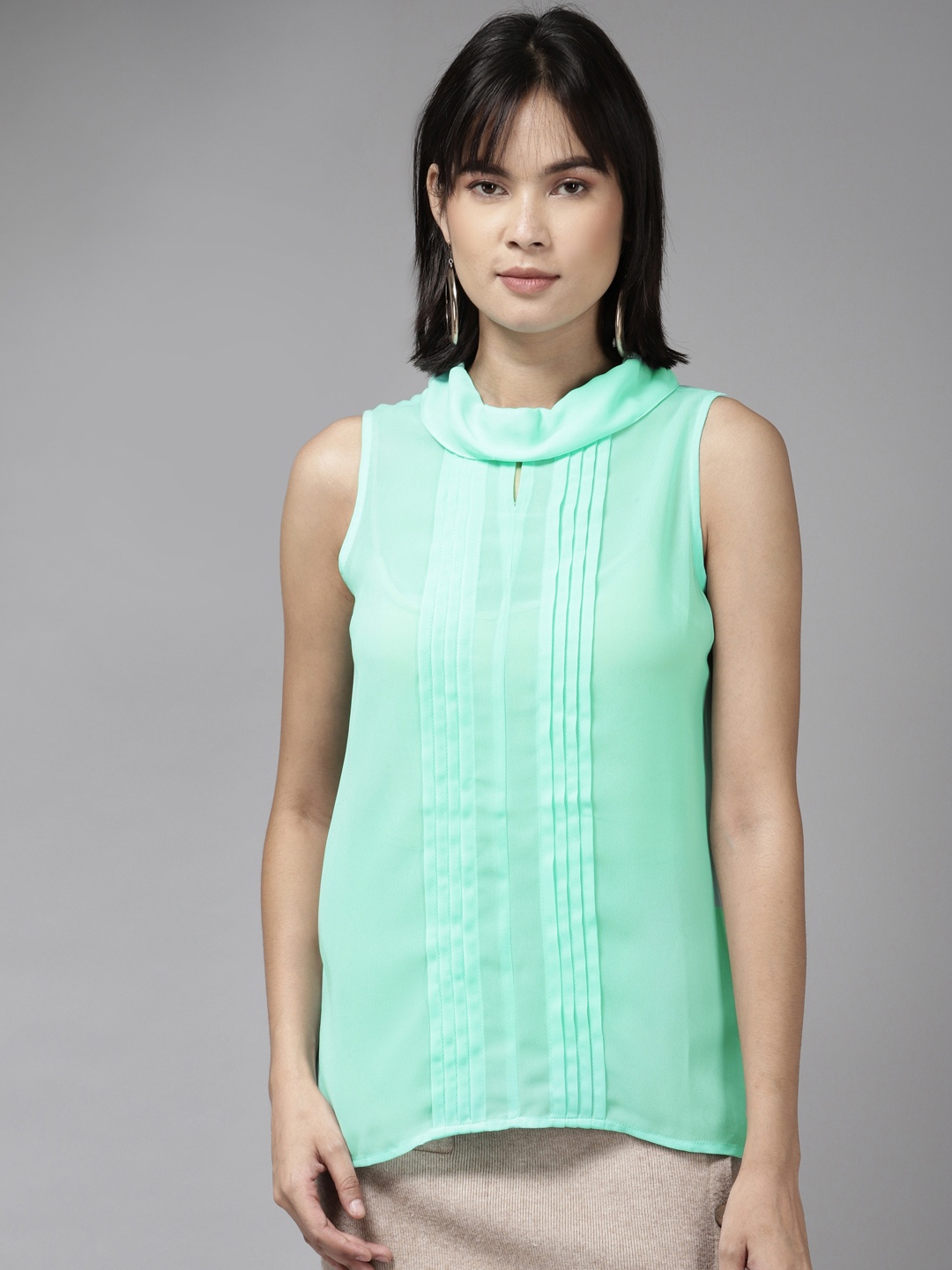 

Aarika Blue Cowl Neck Pleated Top