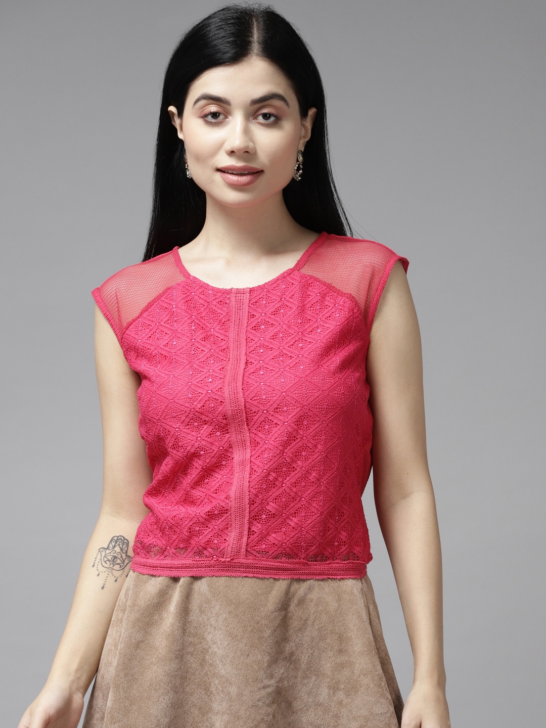 

Aarika Fuchsia Lace Inserts Top