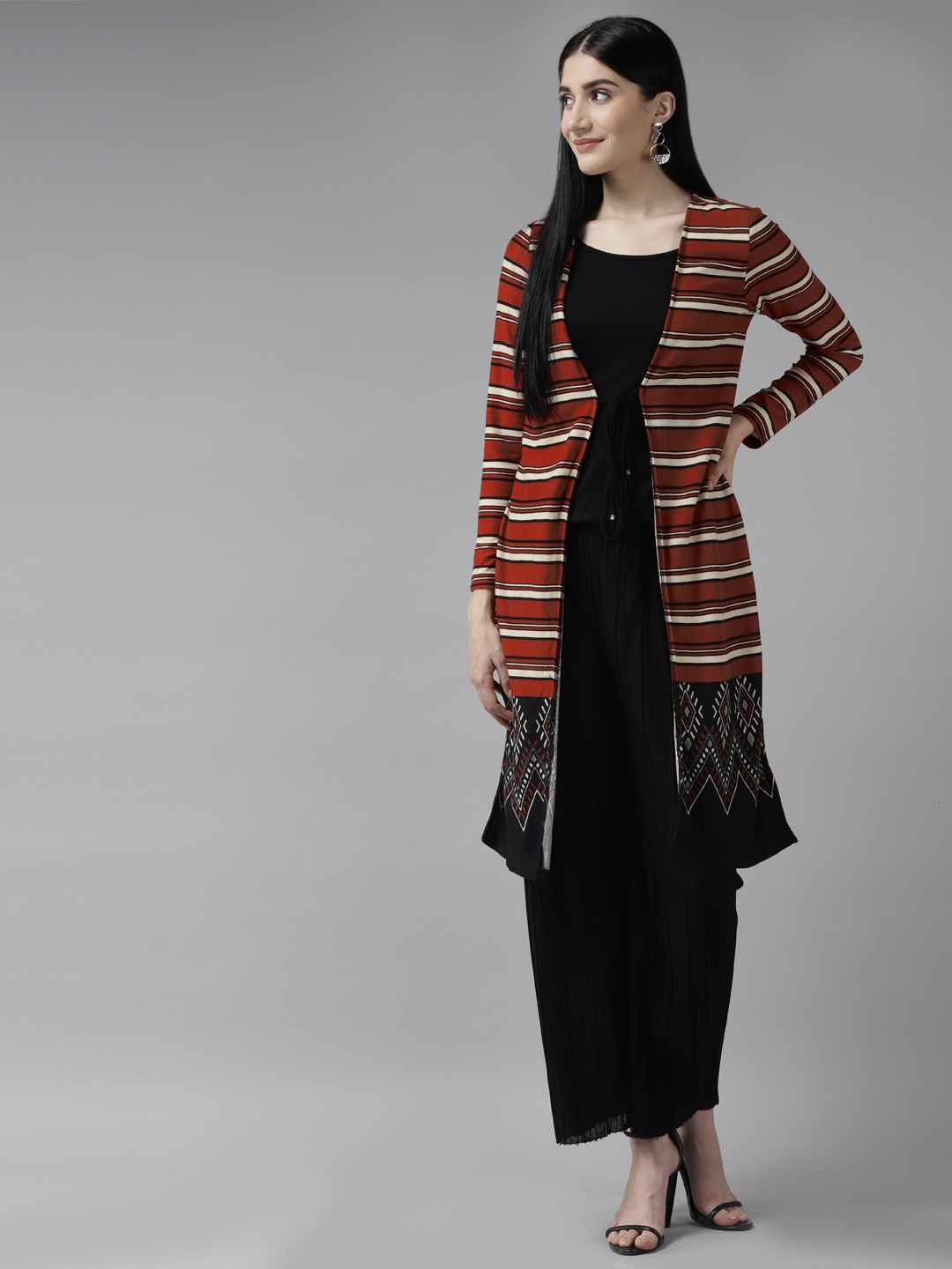 

Aarika Rust Orange Striped Layered Longline Top