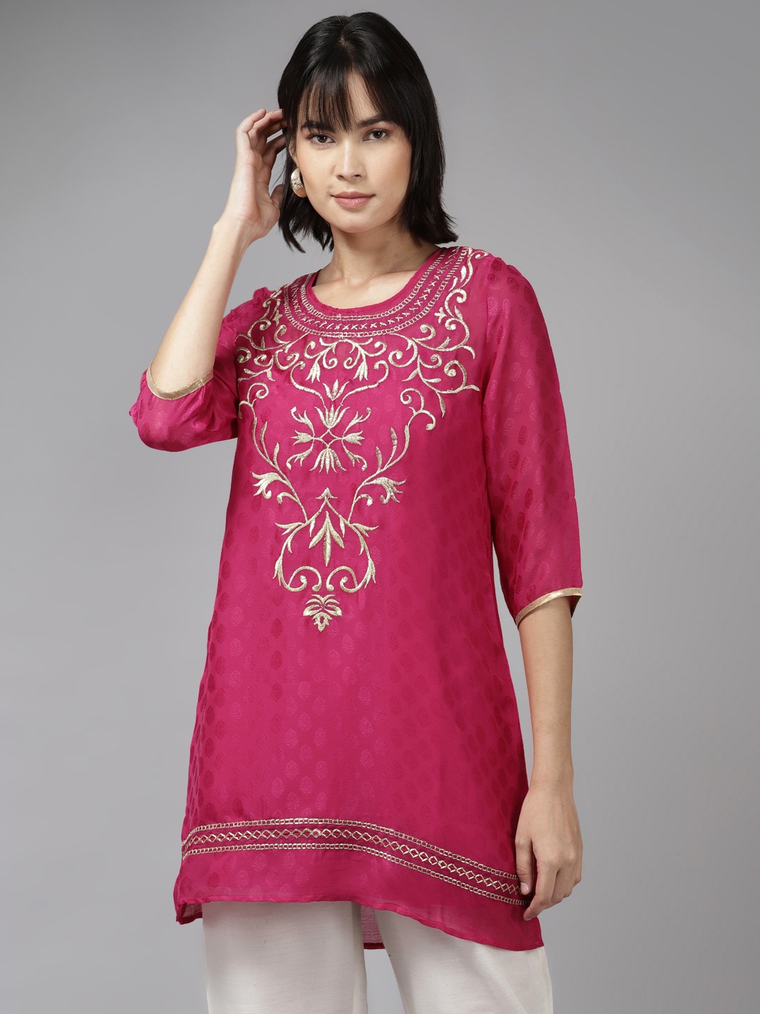 

Aarika Pink Embroidered A-Line Top