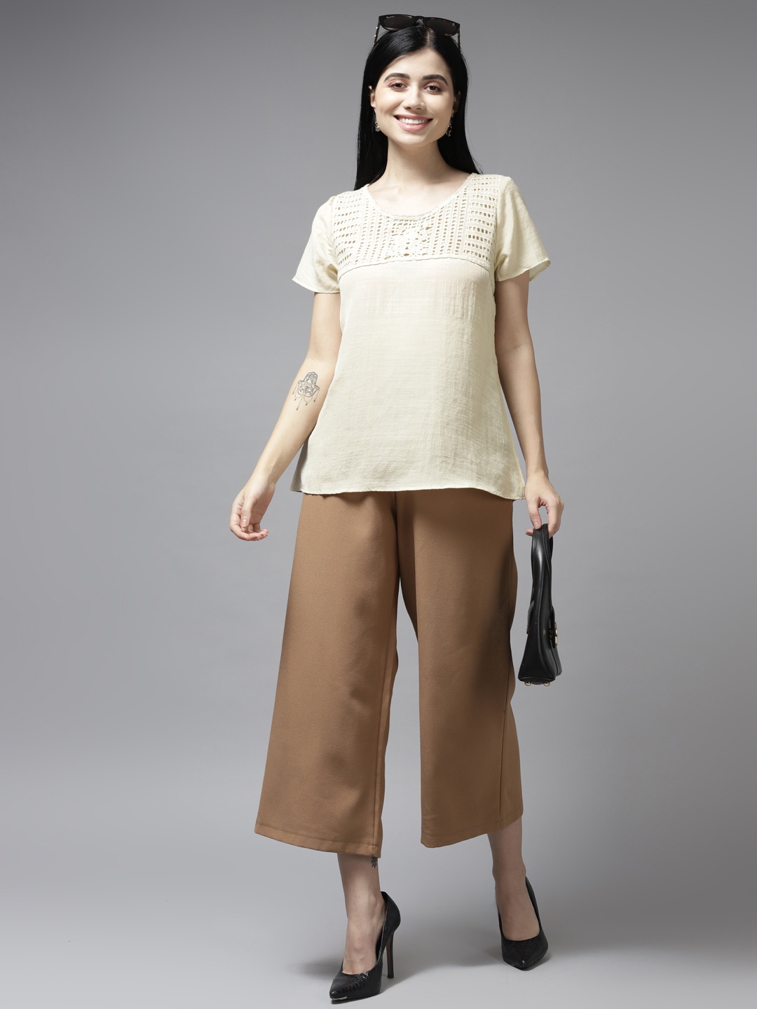 

Aarika Beige Lace Detail Top