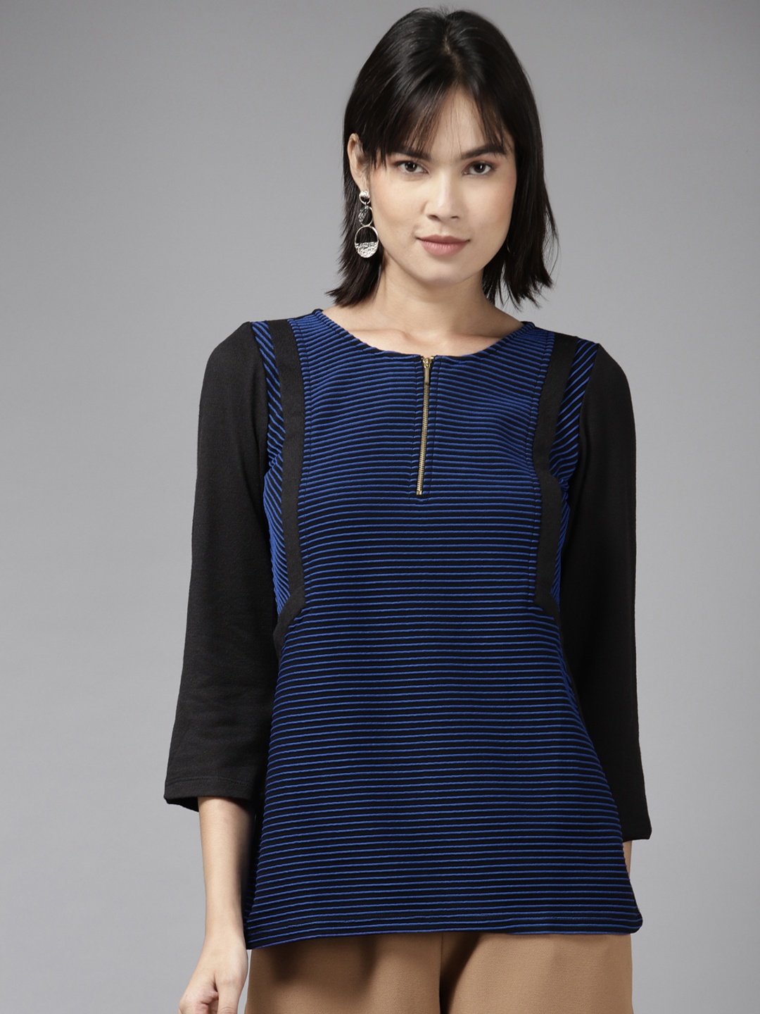

Aarika Women Navy Blue & Black Striped Top