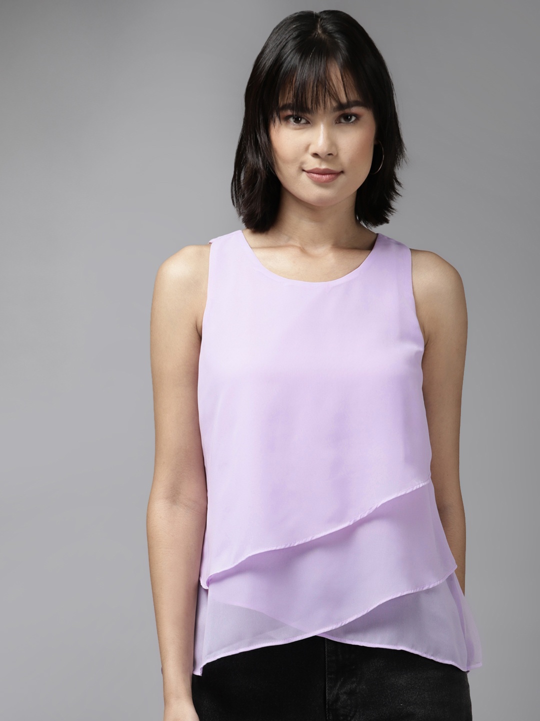 

Aarika Lavender Solid Woven Ruffles Top