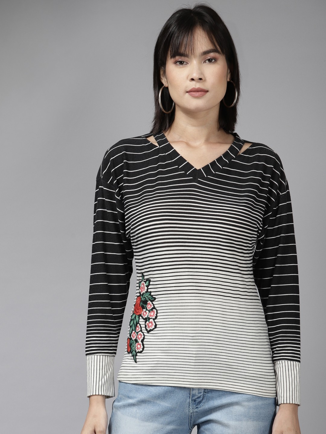 

Aarika Black & White Striped Top