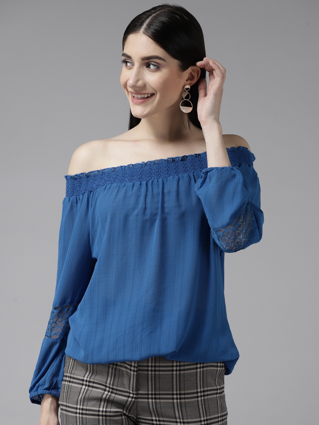 

Aarika Blue Off-Shoulder Top