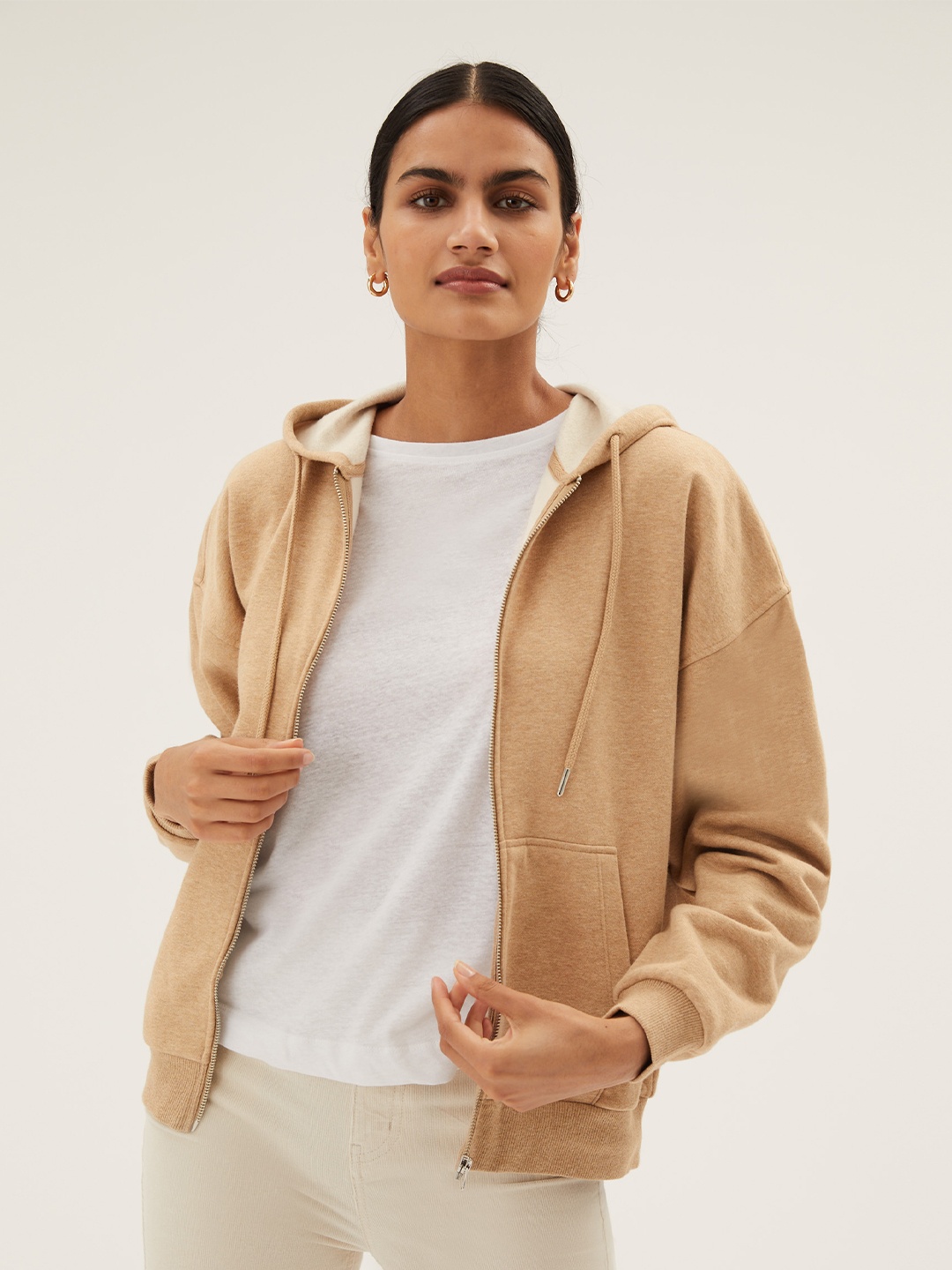 

Marks & Spencer Women Beige Hooded Sweatshirt