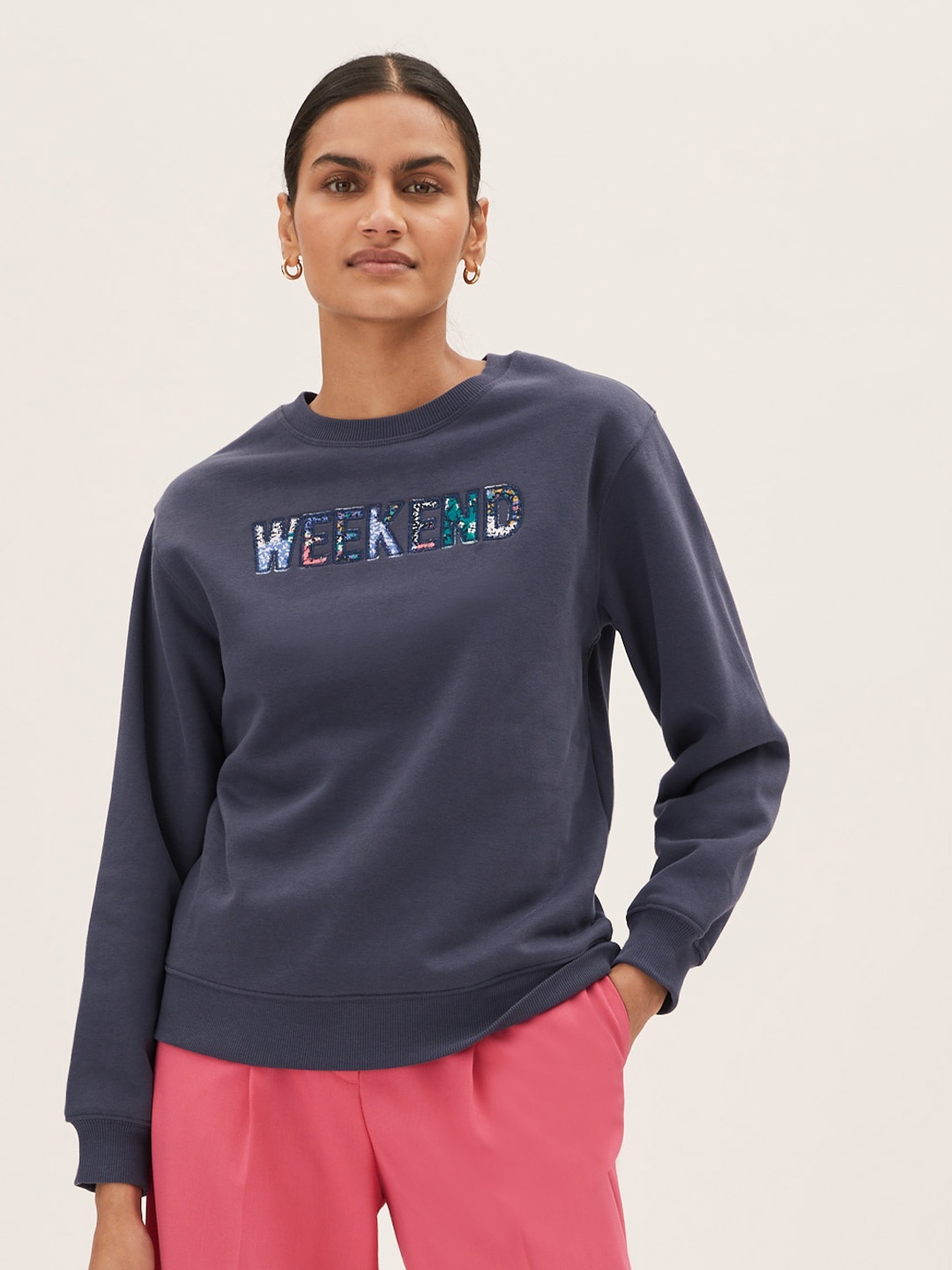 

Marks & Spencer Women Blue Embellished Sweatshirt