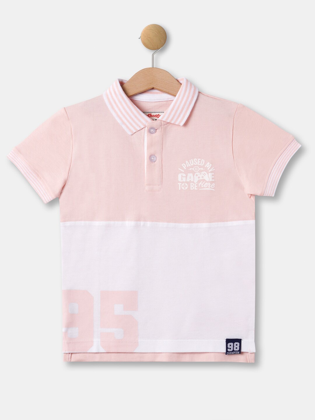 

R&B Boys Cotton Pink & White Typography Colourblocked Polo Collar T-shirt