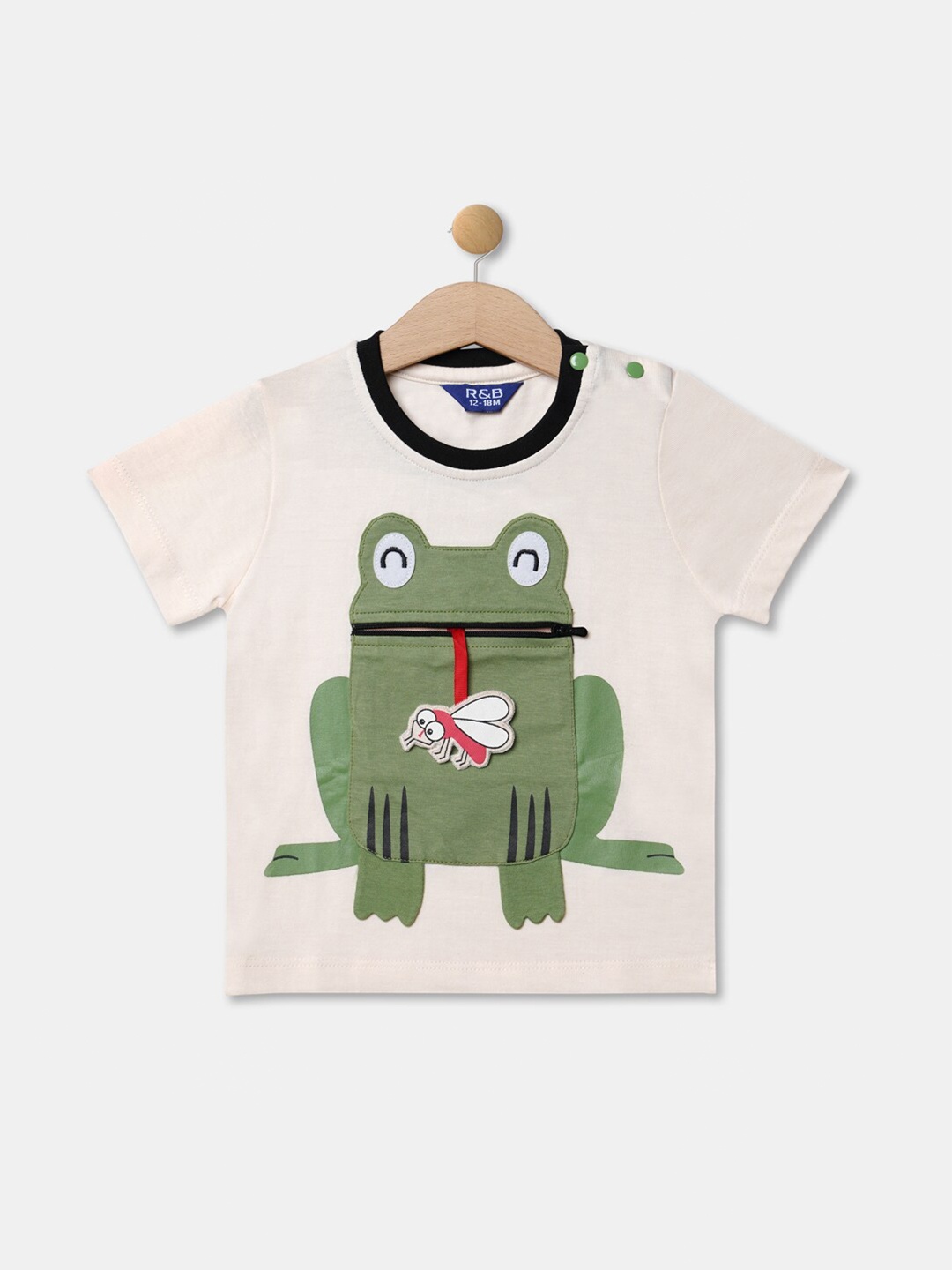 

R&B Boys Cotton Beige & Olive Green Printed Round Neck T-shirt