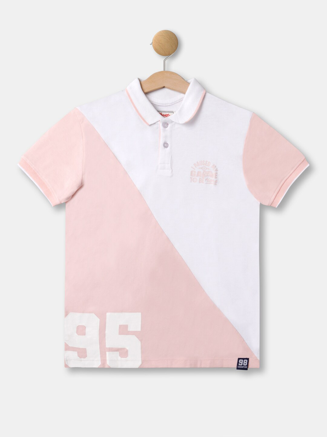 

R&B Boys Pink & White Colourblocked Polo Collar T-shirt