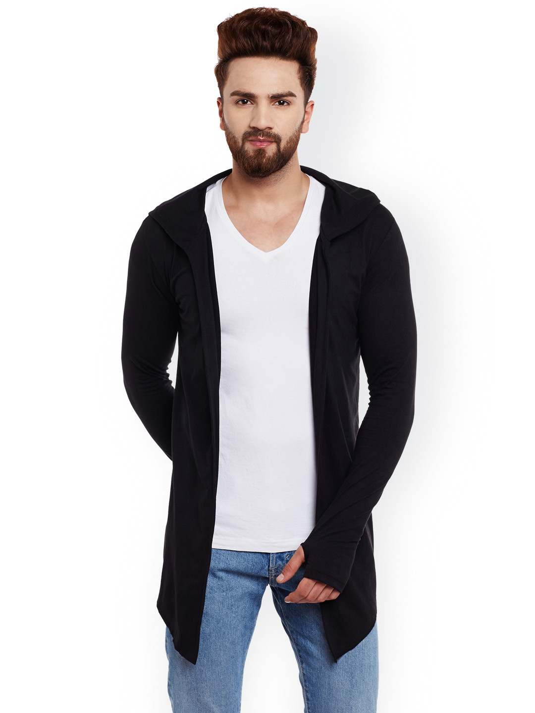 

CHILL WINSTON Men Black Solid Open Front Hooded Jacket