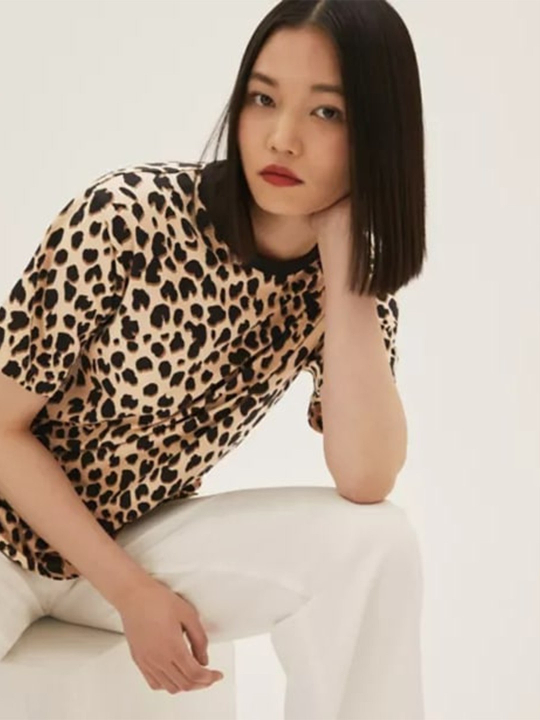

Marks & Spencer Women Brown Animal Printed Pure Cotton T-shirt