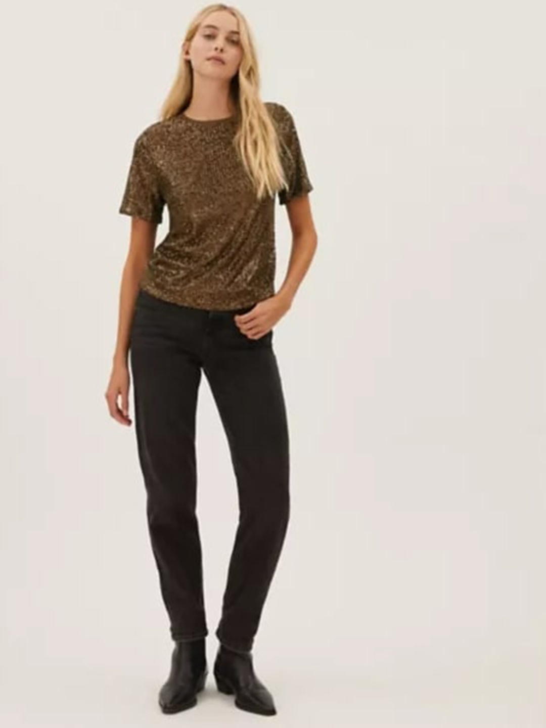 

Marks & Spencer Women Copper-Toned Embellished T-shirt