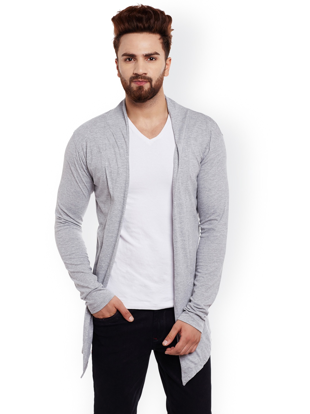 

CHILL WINSTON Men Grey Solid Open Front Jacket