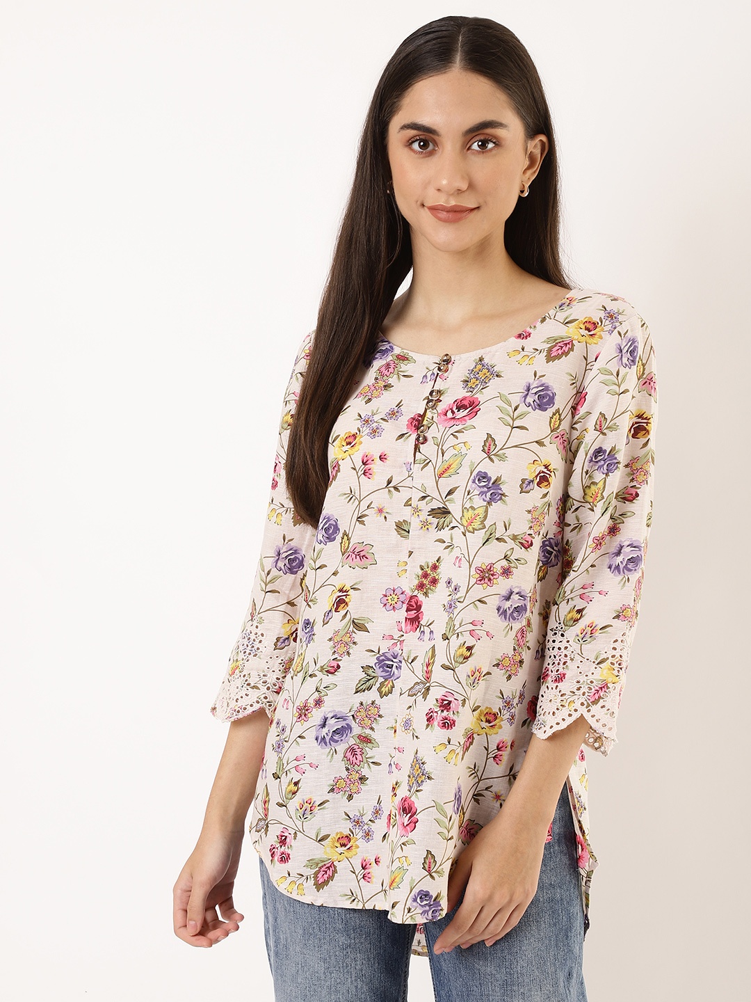 

Marks & Spencer Cream-Coloured Floral Print Top