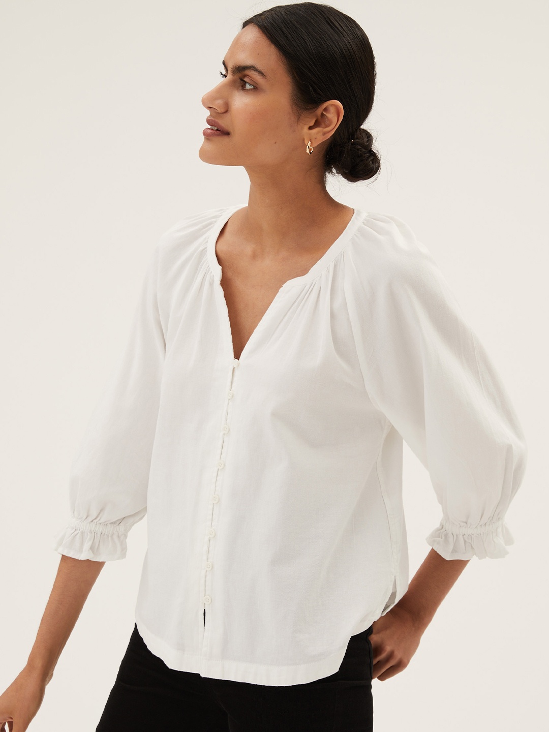 

Marks & Spencer White Solid Pure Cotton Regular Top
